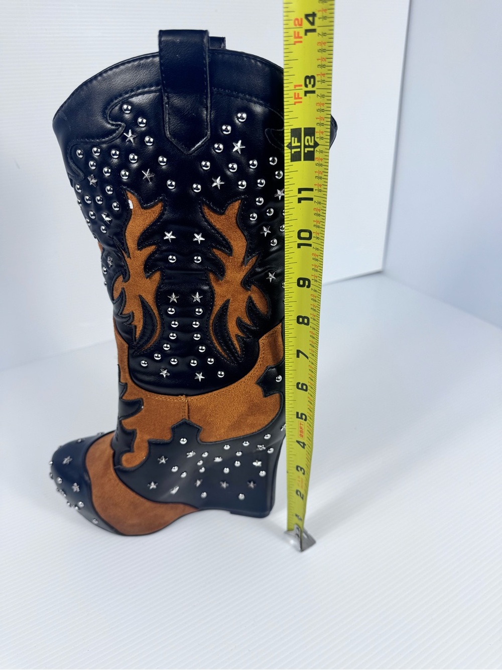 Azalea Wang Callia Black Multi Studded Western Wedge Boots NWT - Picture 6 of 7
